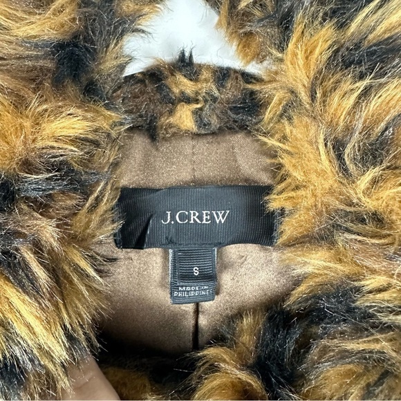 J.Crew Brown Black Leopard Faux Fur Full Zip Vest Size Small - Picture 4 of 7